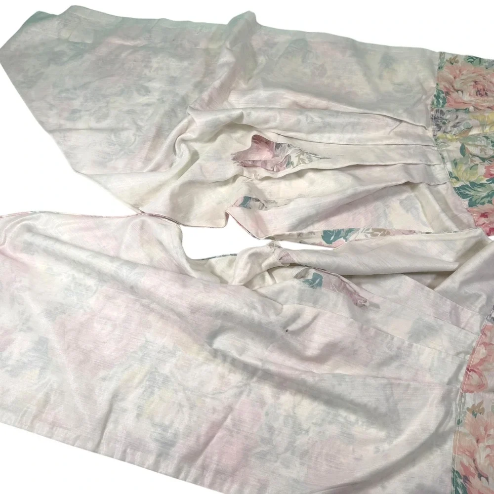 Vintage Pink Green Floral Balloon Valance Set Inverted Pleat Cottagecore Shabby